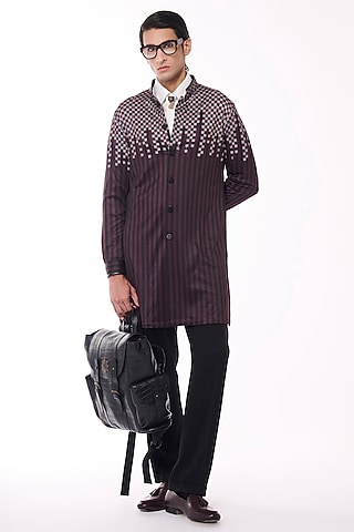 Cabernet-Colored Crepe Jersey Printed Kurta by S&N by Shantnu Nikhil Men