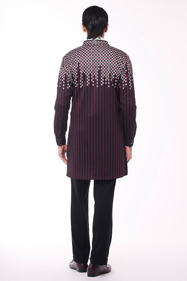 Cabernet-Colored Crepe Jersey Printed Kurta by S&N by Shantnu Nikhil Men at Pernia's Pop Up Shop