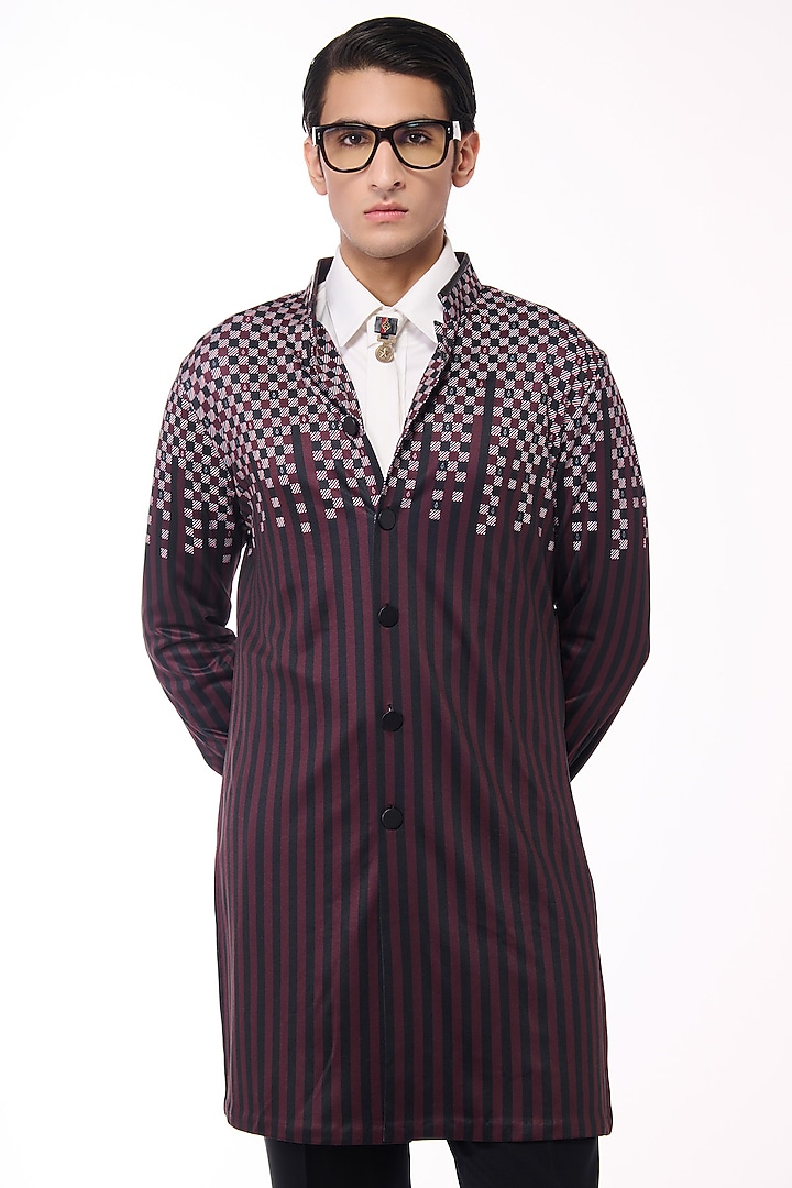 Cabernet-Colored Crepe Jersey Printed Kurta by S&N by Shantnu Nikhil Men at Pernia's Pop Up Shop