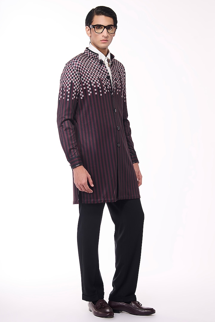 Cabernet-Colored Crepe Jersey Printed Kurta by S&N by Shantnu Nikhil Men at Pernia's Pop Up Shop