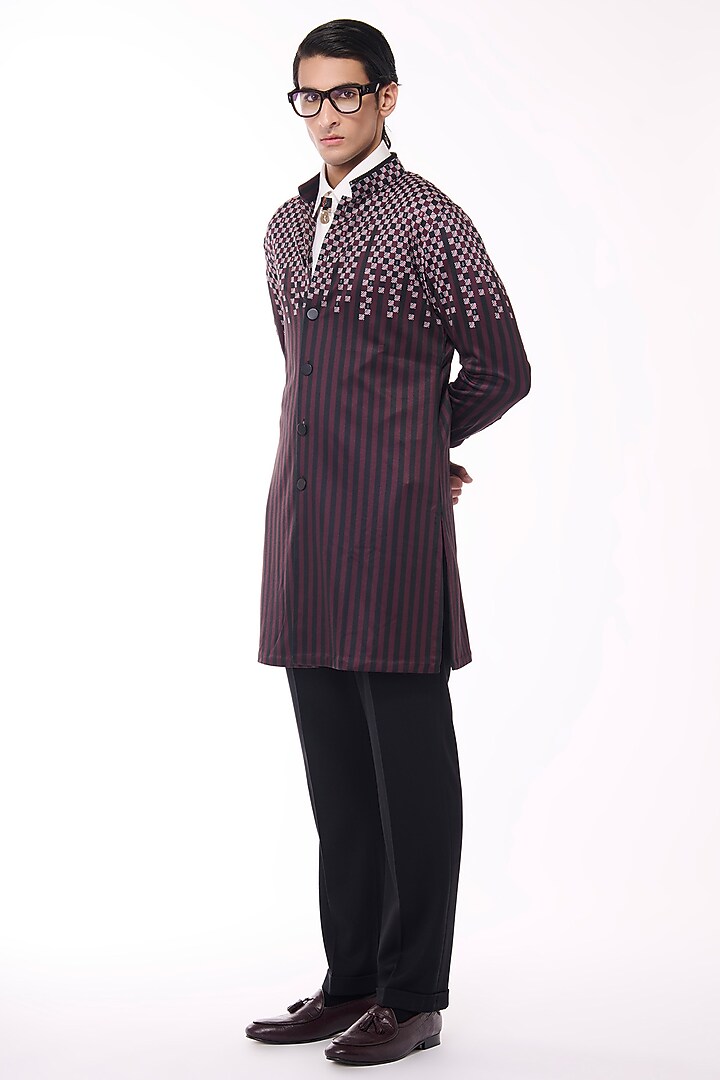 Cabernet-Colored Crepe Jersey Printed Kurta by S&N by Shantnu Nikhil Men at Pernia's Pop Up Shop
