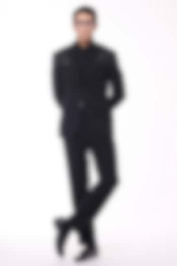 Black Poly Blend Viscose Lycra Jacket by S&N by Shantnu Nikhil Men at Pernia's Pop Up Shop