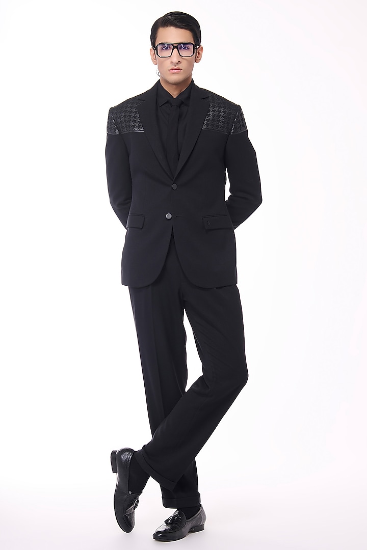 Black Poly Blend Viscose Lycra Jacket by S&N by Shantnu Nikhil Men at Pernia's Pop Up Shop