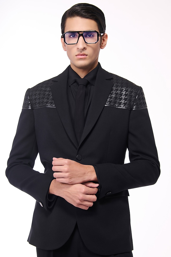 Black Poly Blend Viscose Lycra Jacket by S&N by Shantnu Nikhil Men at Pernia's Pop Up Shop