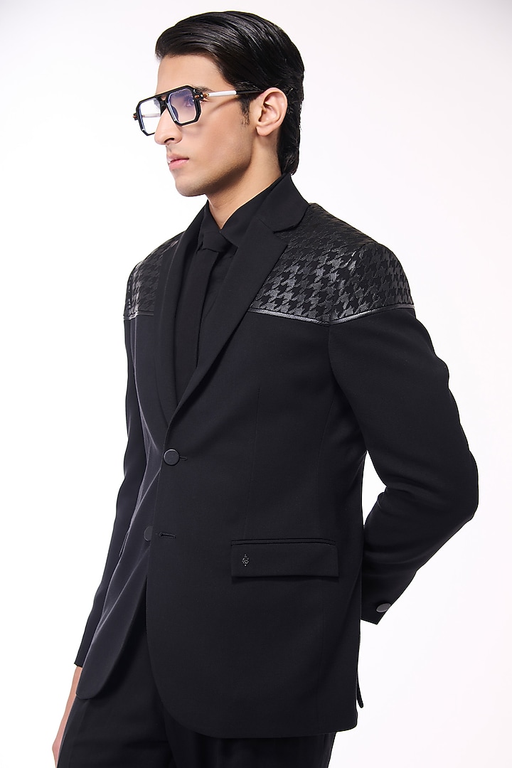 Black Poly Blend Viscose Lycra Jacket by S&N by Shantnu Nikhil Men at Pernia's Pop Up Shop