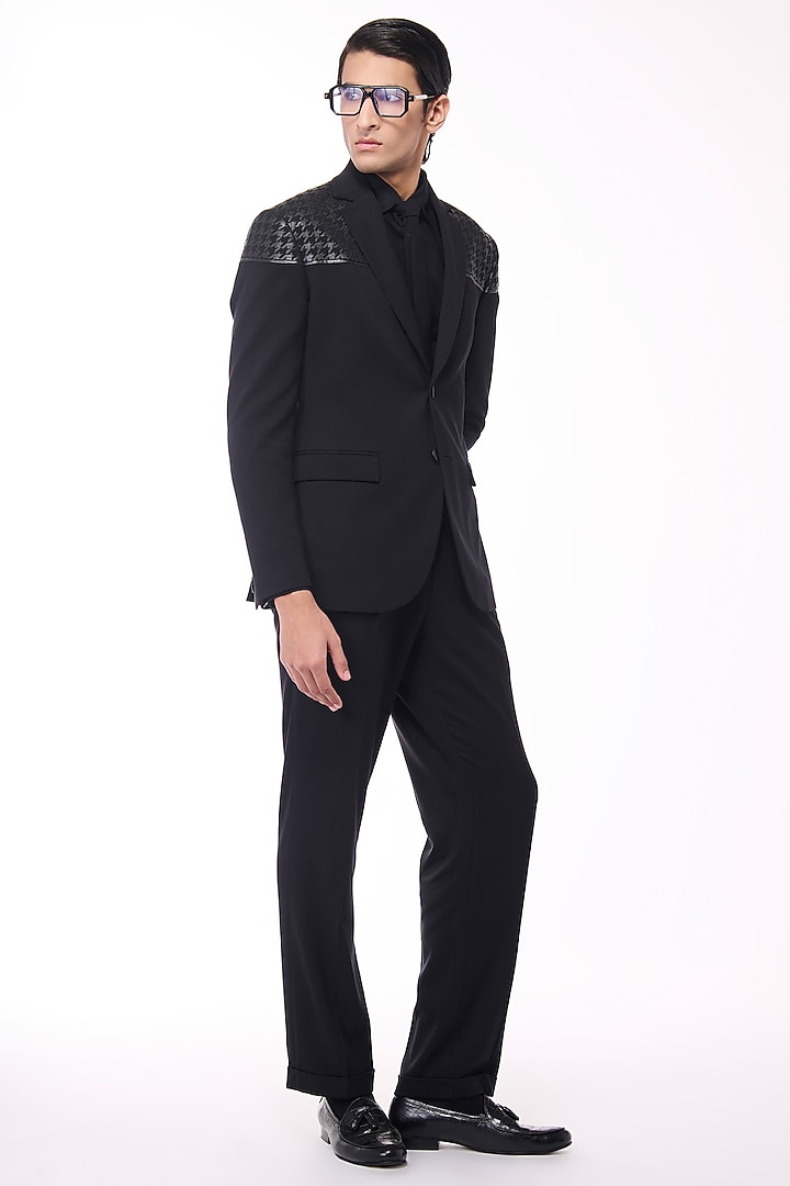 Black Poly Blend Viscose Lycra Jacket by S&N by Shantnu Nikhil Men at Pernia's Pop Up Shop