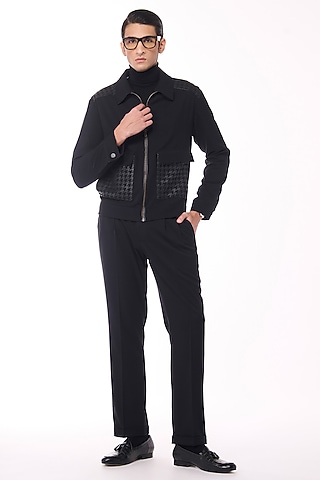 Black Poly Blend Viscose Wool Jacket by S&N by Shantnu Nikhil Men