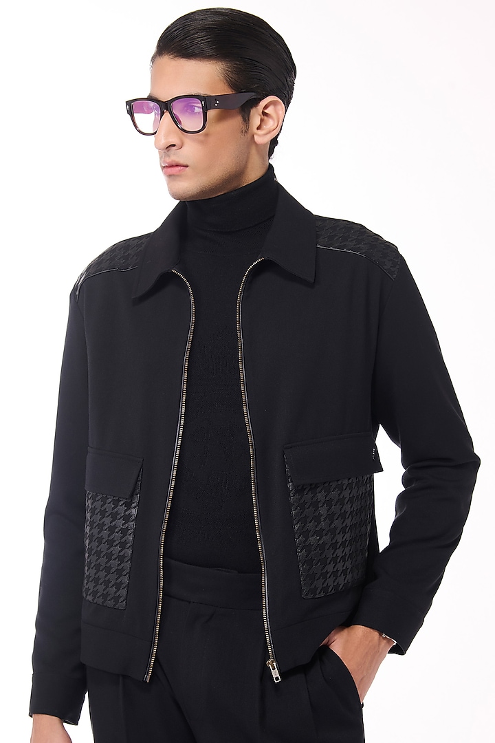 Black Poly Blend Viscose Wool Jacket by S&N by Shantnu Nikhil Men at Pernia's Pop Up Shop