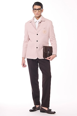 Pink Herringbone Jacket by S&N by Shantnu Nikhil Men