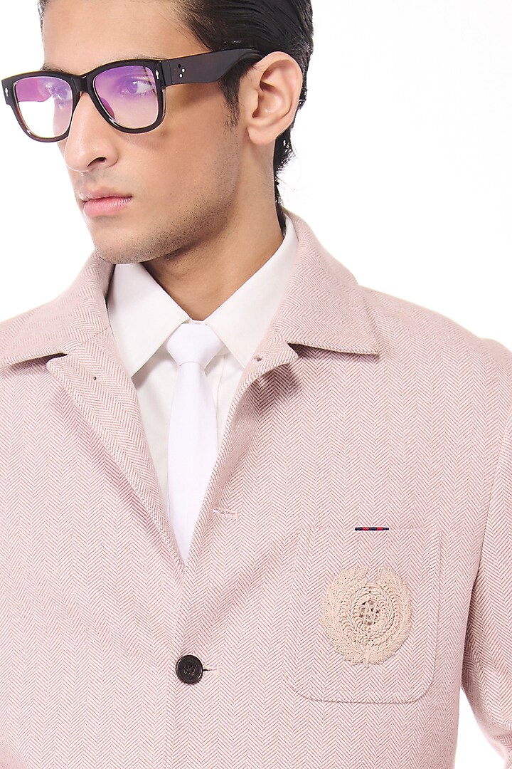 Pink Herringbone Jacket by S&N by Shantnu Nikhil Men at Pernia's Pop Up Shop