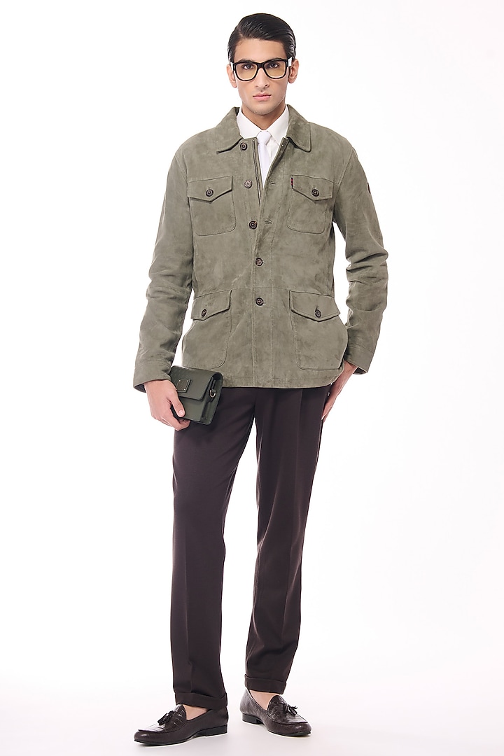 Olive Suede Jacket by S&N by Shantnu Nikhil Men at Pernia's Pop Up Shop