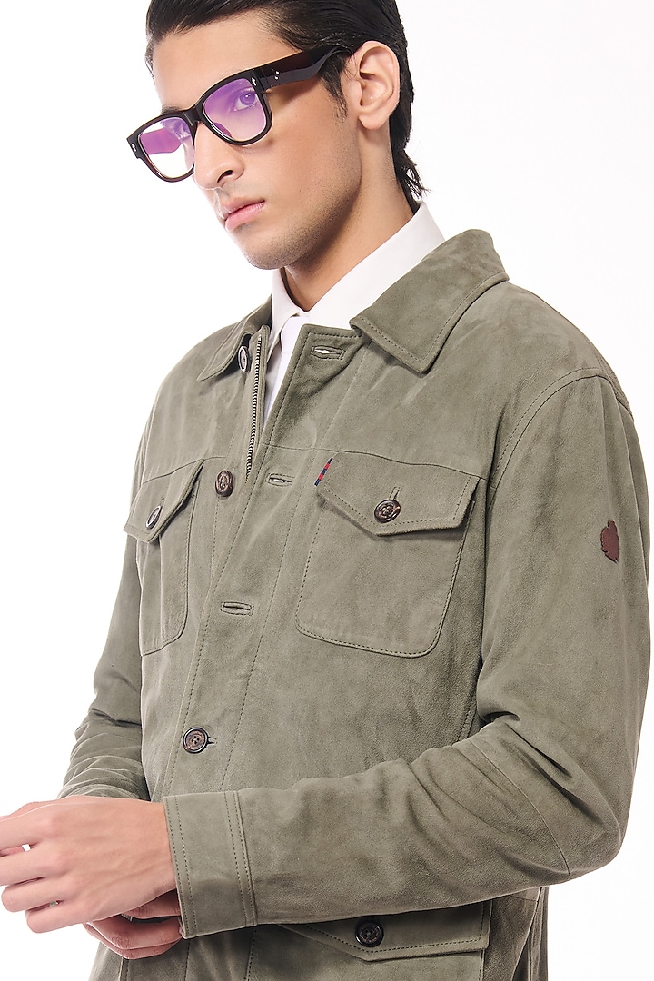 Olive Suede Jacket by S&N by Shantnu Nikhil Men at Pernia's Pop Up Shop
