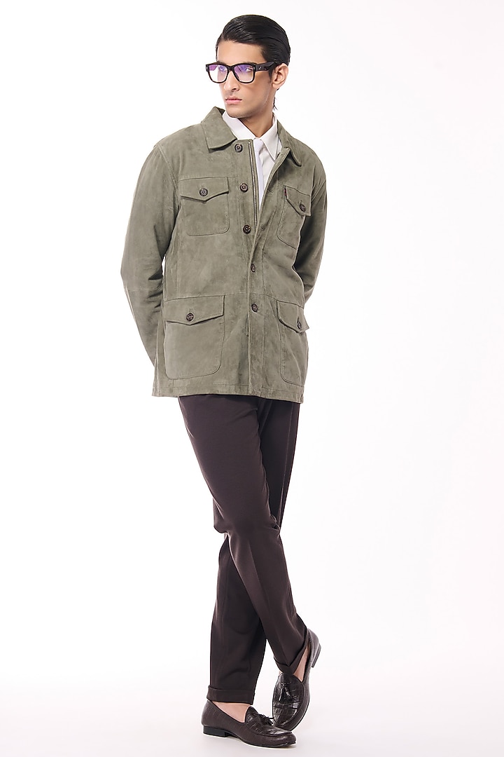 Olive Suede Jacket by S&N by Shantnu Nikhil Men at Pernia's Pop Up Shop