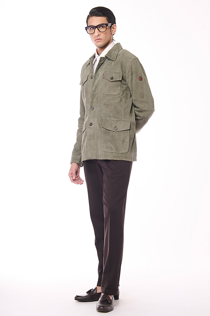 Olive Suede Jacket by S&N by Shantnu Nikhil Men at Pernia's Pop Up Shop