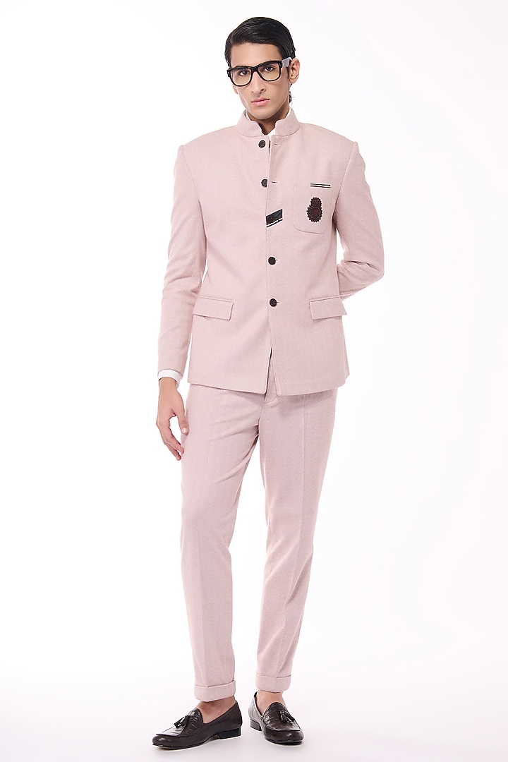 Pink Herringbone Wedding Bandhgala by S&N by Shantnu Nikhil Men at Pernia's Pop Up Shop