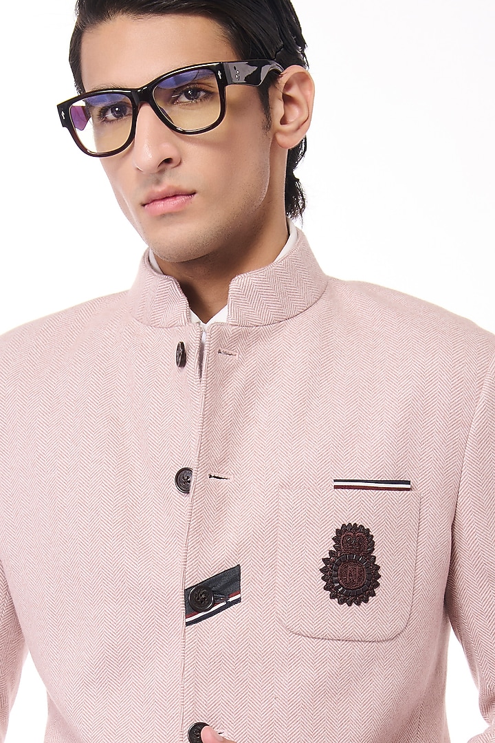 Pink Herringbone Wedding Bandhgala by S&N by Shantnu Nikhil Men at Pernia's Pop Up Shop