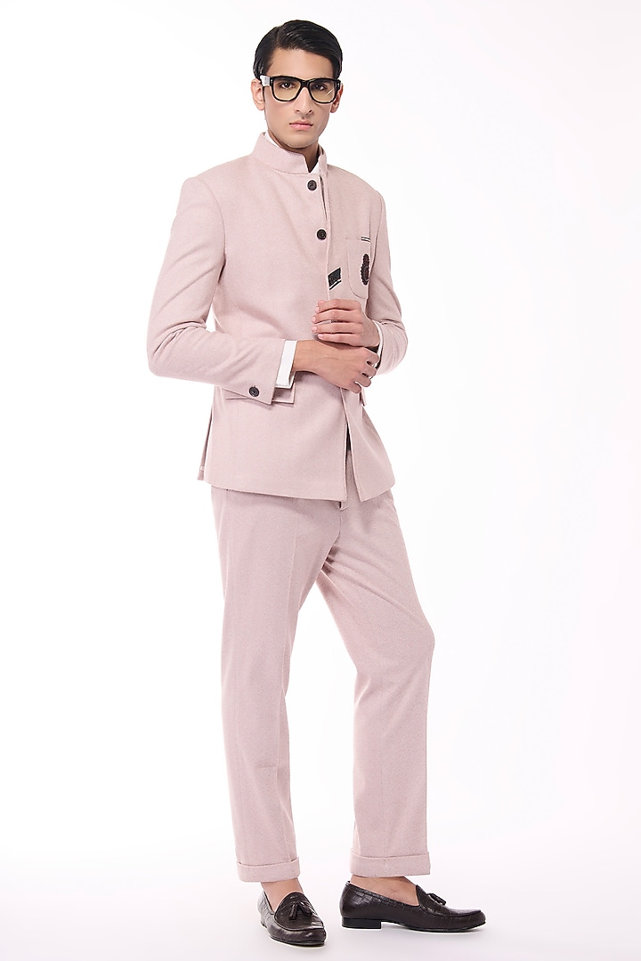 Pink Herringbone Wedding Bandhgala by S&N by Shantnu Nikhil Men at Pernia's Pop Up Shop