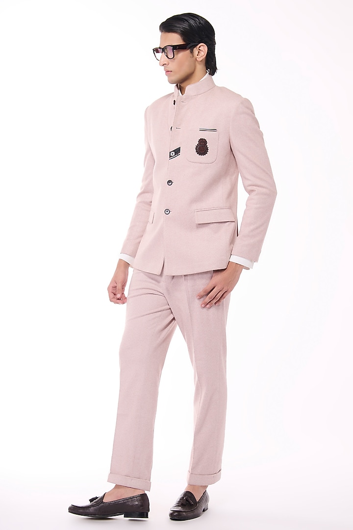 Pink Herringbone Wedding Bandhgala by S&N by Shantnu Nikhil Men at Pernia's Pop Up Shop