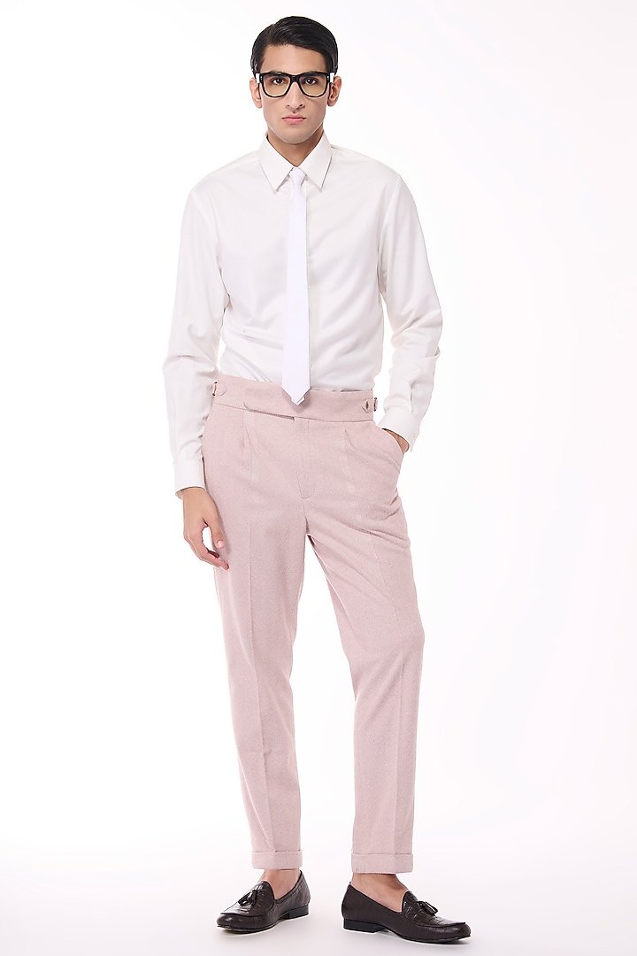 Pink Herringbone Trousers by S&N by Shantnu Nikhil Men at Pernia's Pop Up Shop