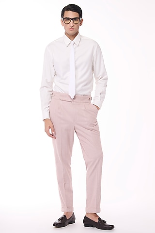 Pink Herringbone Trousers by S&N by Shantnu Nikhil Men