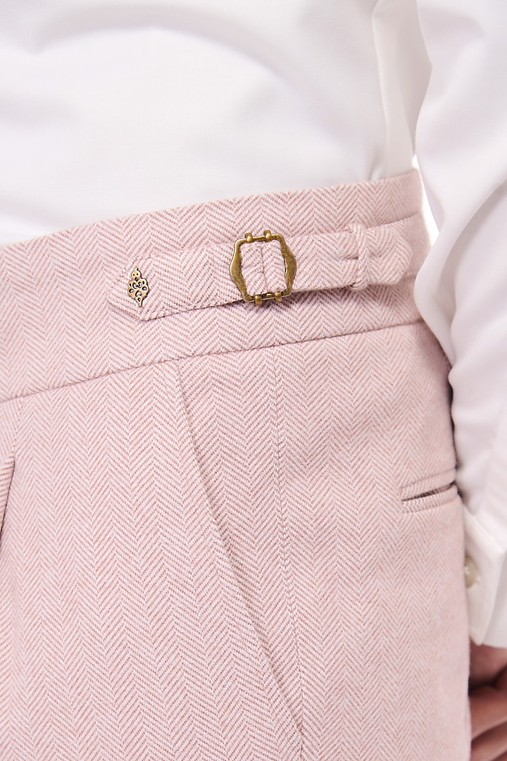 Pink Herringbone Trousers by S&N by Shantnu Nikhil Men at Pernia's Pop Up Shop