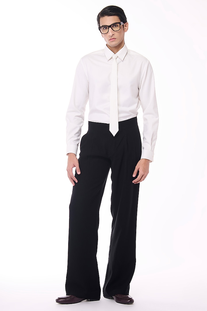 Black Sandwash Flared Trousers by S&N by Shantnu Nikhil Men at Pernia's Pop Up Shop