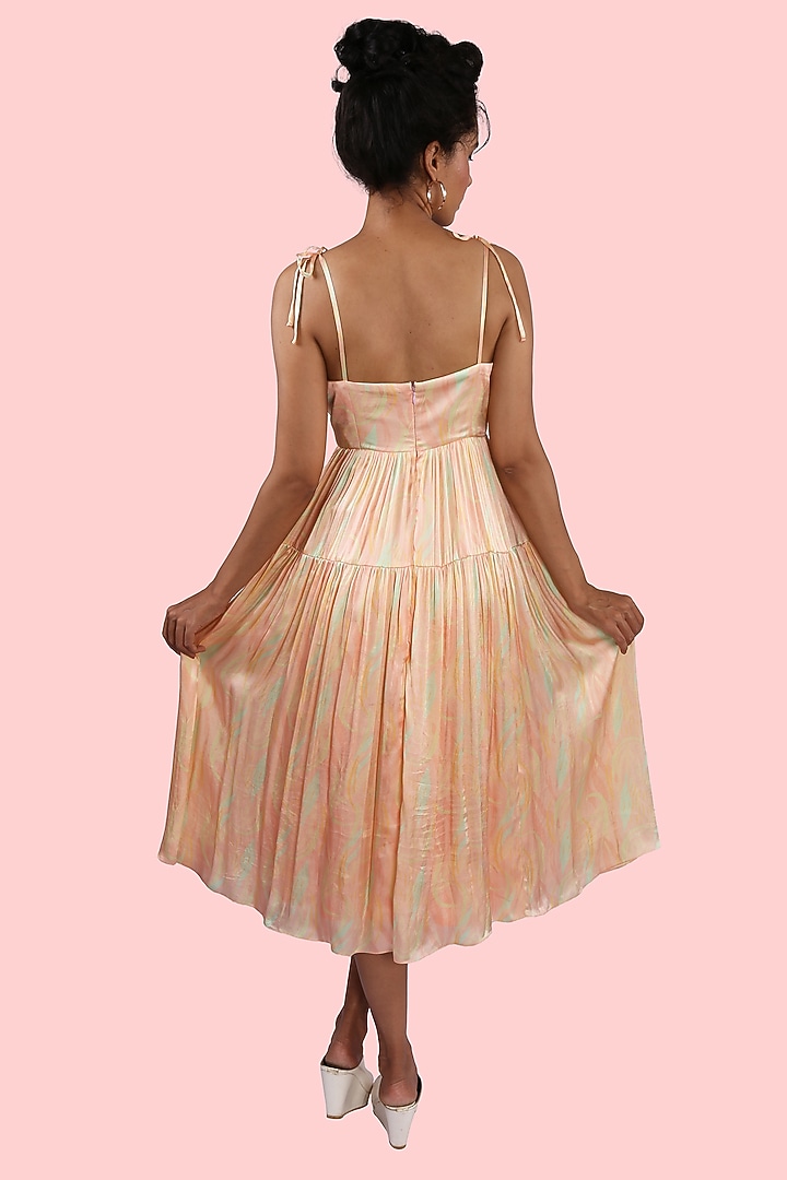 Peach & Mint Green Printed Midi Vacation Dress by Shivani Nirupam at Pernia's Pop Up Shop