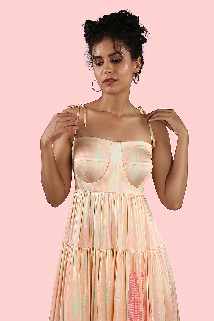 Peach & Mint Green Printed Midi Vacation Dress by Shivani Nirupam at Pernia's Pop Up Shop
