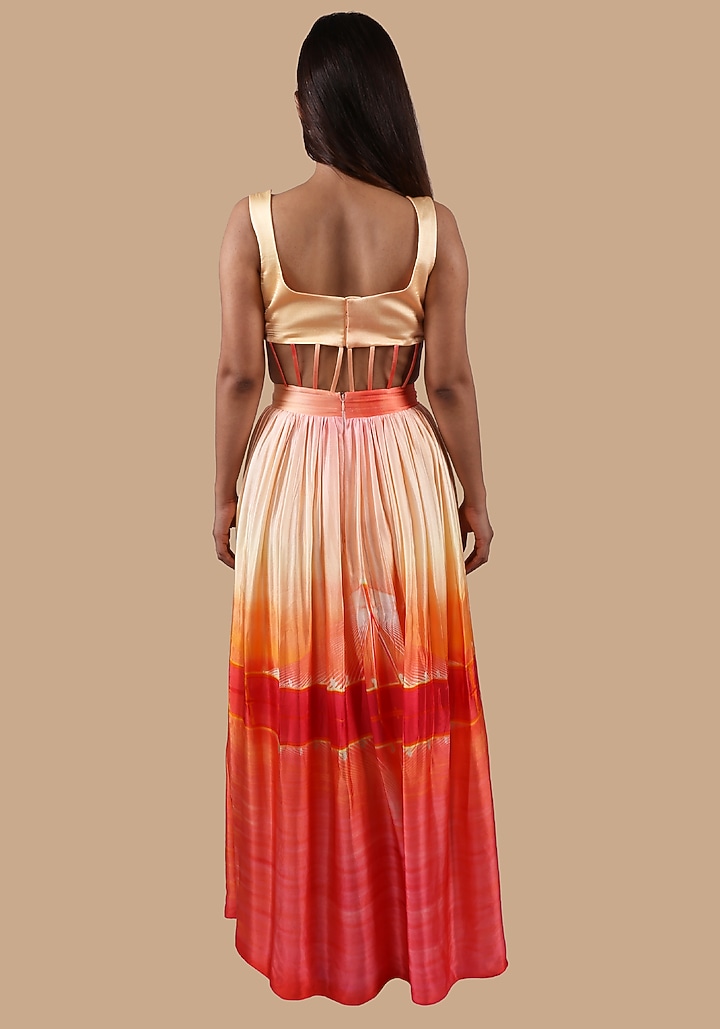 Peach & Orange Printed Gown by Shivani Nirupam at Pernia's Pop Up Shop