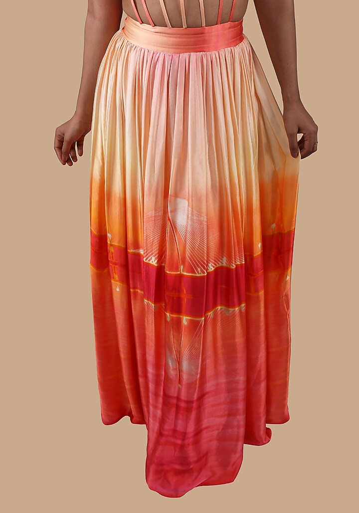 Peach & Orange Printed Gown by Shivani Nirupam at Pernia's Pop Up Shop