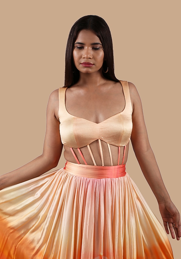 Peach & Orange Printed Gown by Shivani Nirupam at Pernia's Pop Up Shop