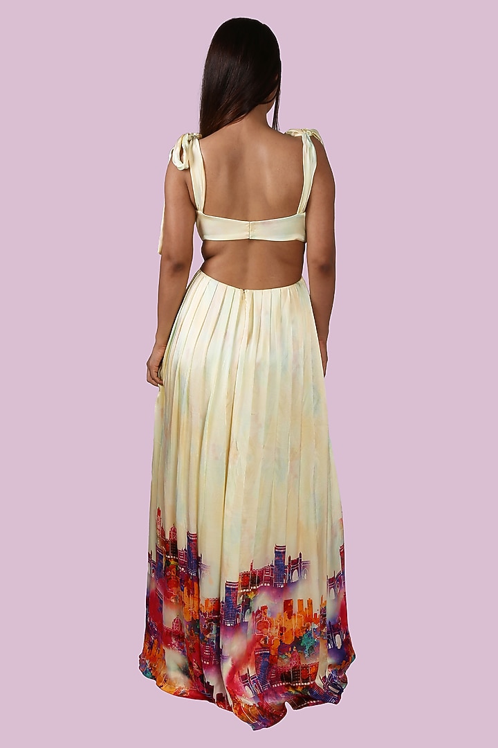 Pastel Yellow Digital Printed Gown by Shivani Nirupam at Pernia's Pop Up Shop