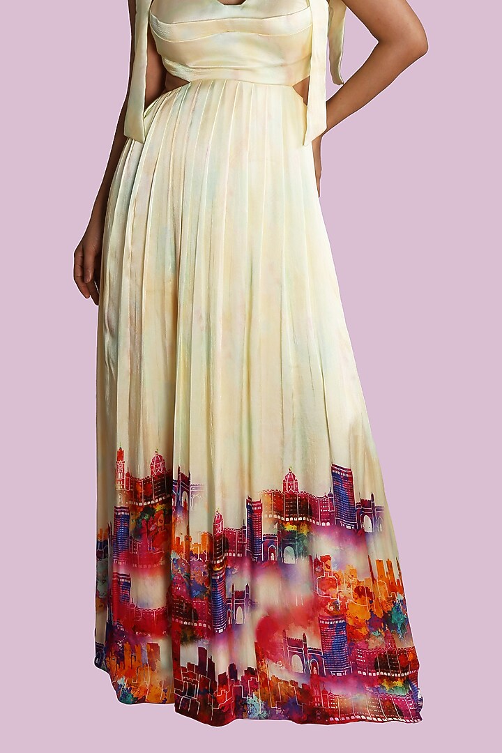 Pastel Yellow Digital Printed Gown by Shivani Nirupam at Pernia's Pop Up Shop