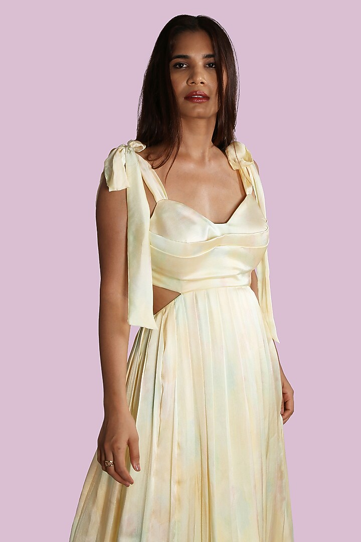 Pastel Yellow Digital Printed Gown by Shivani Nirupam at Pernia's Pop Up Shop