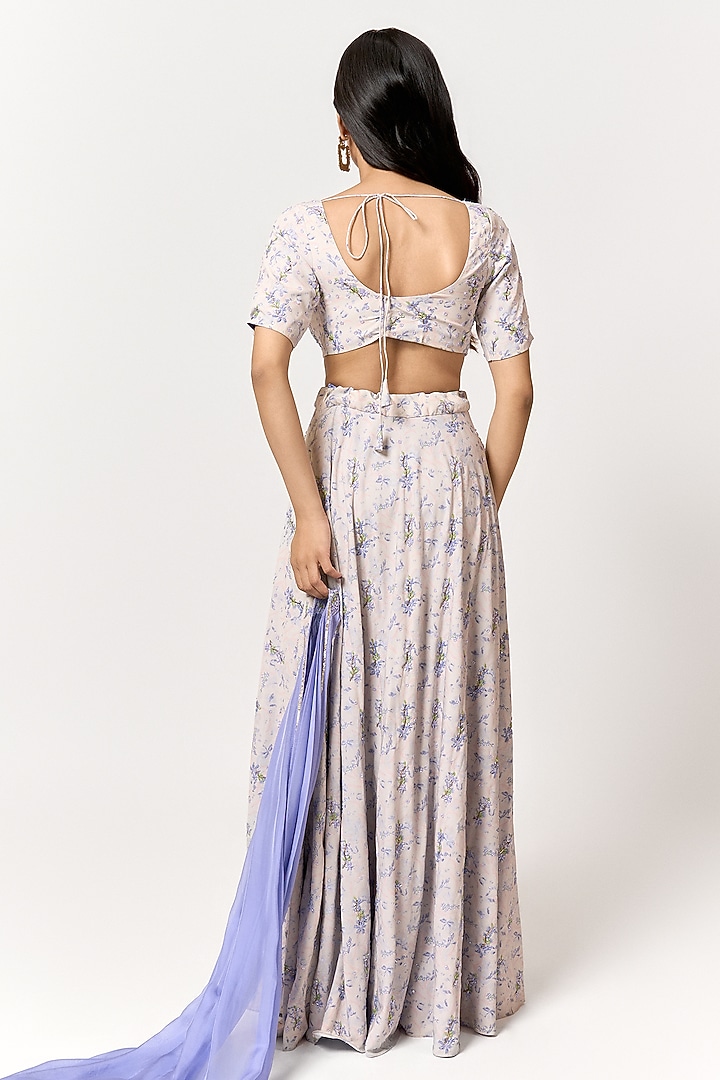 Lavender & Off-White Crepe Digital Printed Lehenga Set by Shivani Nirupam at Pernia's Pop Up Shop