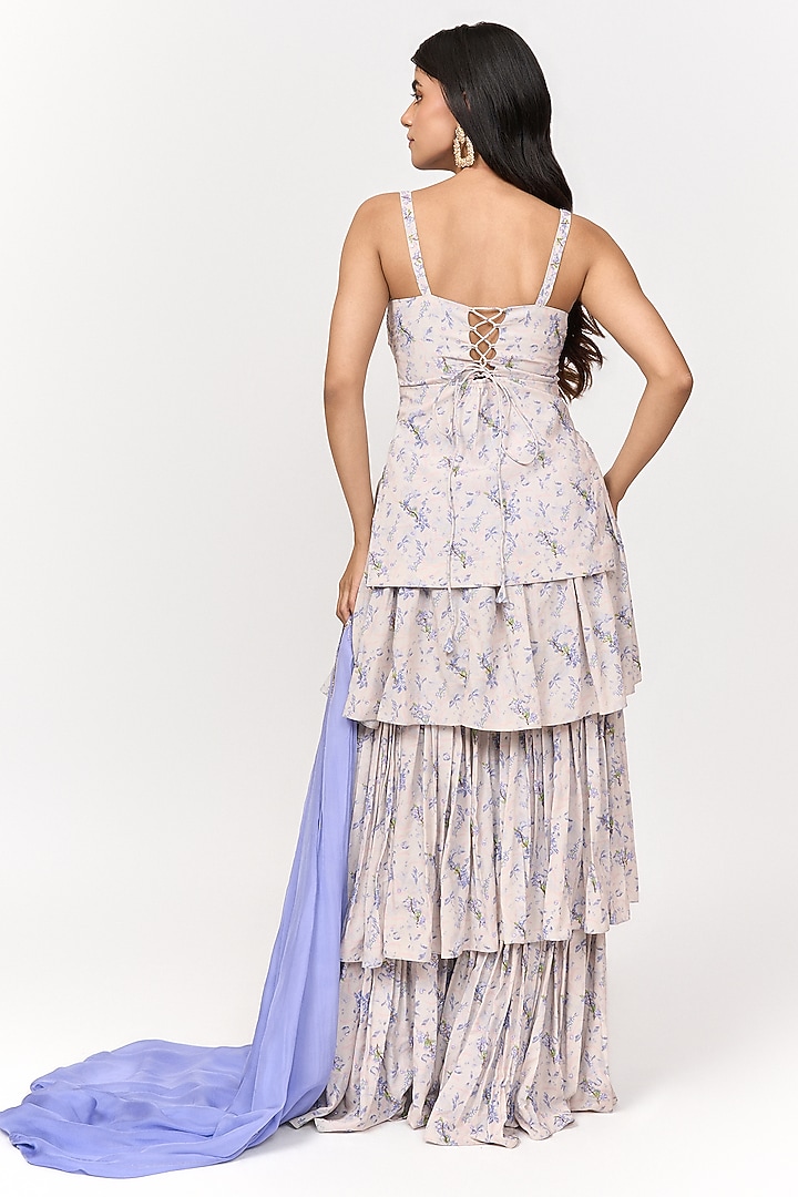 Lavender & Off-White Crepe Digital Printed Wedding Sharara Set by Shivani Nirupam at Pernia's Pop Up Shop