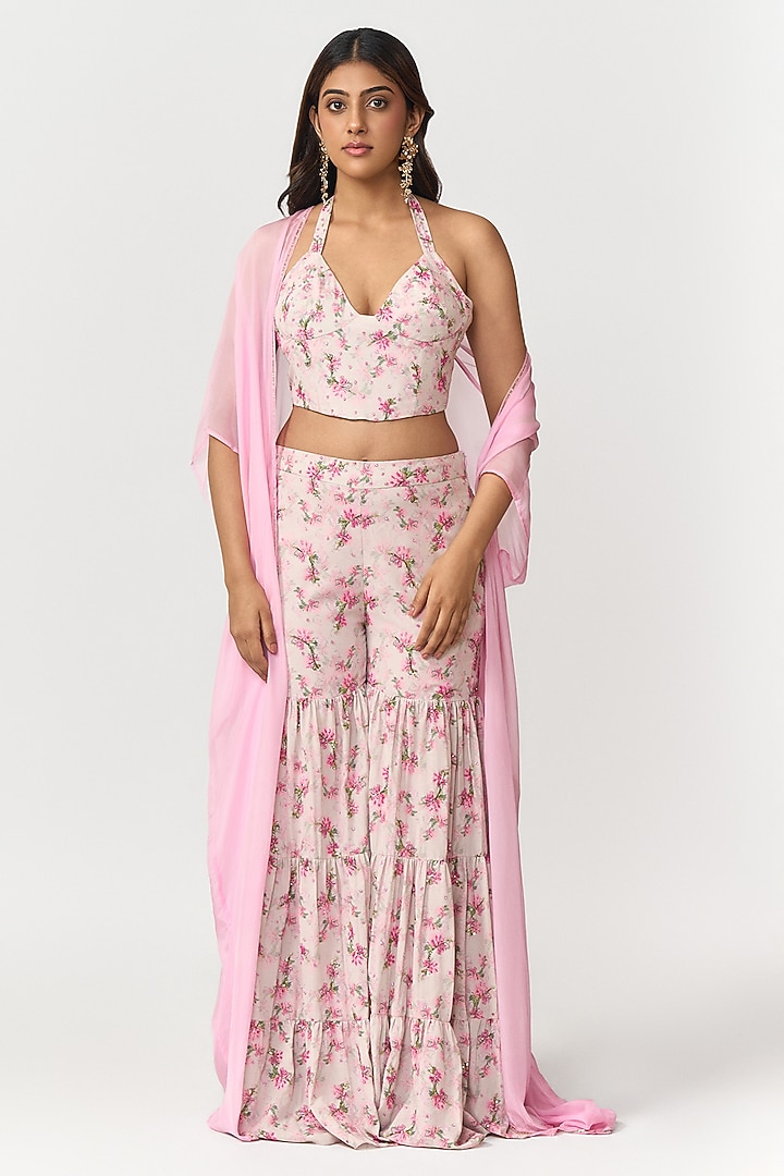 Candy Pink & Off-White Digital Printed Party Wear Sharara Set by Shivani Nirupam at Pernia's Pop Up Shop