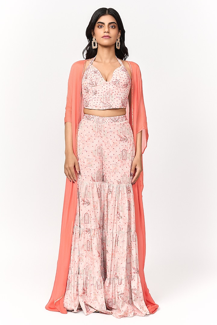 Coral & Off-White Digital Printed Party Wear Sharara Set by Shivani Nirupam at Pernia's Pop Up Shop