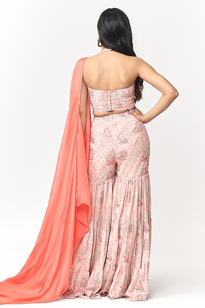 Coral & Off-White Digital Printed Party Wear Sharara Set by Shivani Nirupam at Pernia's Pop Up Shop