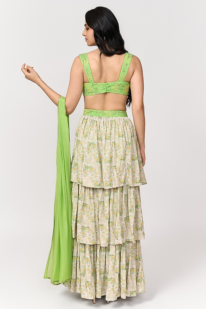 Lime Green & Off-White Crepe Digital Printed Wedding Lehenga Set by Shivani Nirupam at Pernia's Pop Up Shop