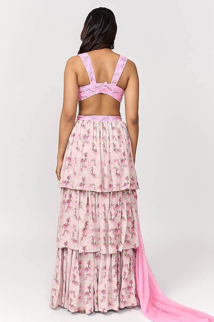 Candy Pink & Off-White Crepe Digital Printed Wedding Lehenga Set by Shivani Nirupam at Pernia's Pop Up Shop