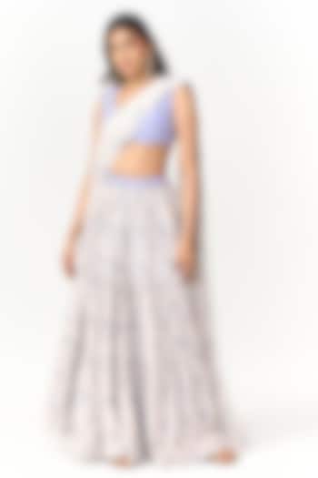 Lavender & Off-White Crepe Digital Printed Pre-Draped Wedding Saree Set by Shivani Nirupam at Pernia's Pop Up Shop
