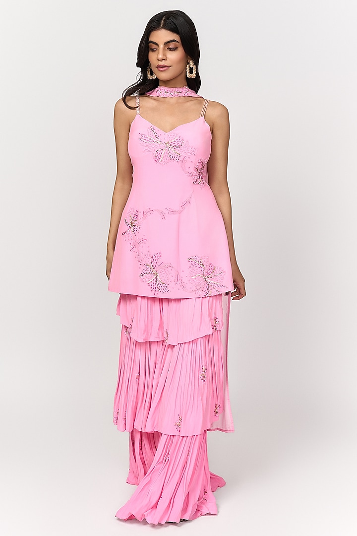 Candy Pink Crepe Party Wear Sharara Set by Shivani Nirupam at Pernia's Pop Up Shop