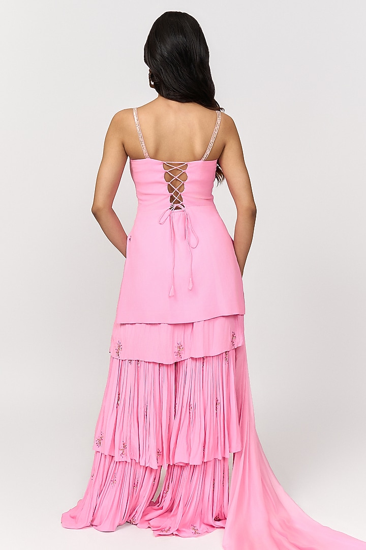 Candy Pink Crepe Party Wear Sharara Set by Shivani Nirupam at Pernia's Pop Up Shop