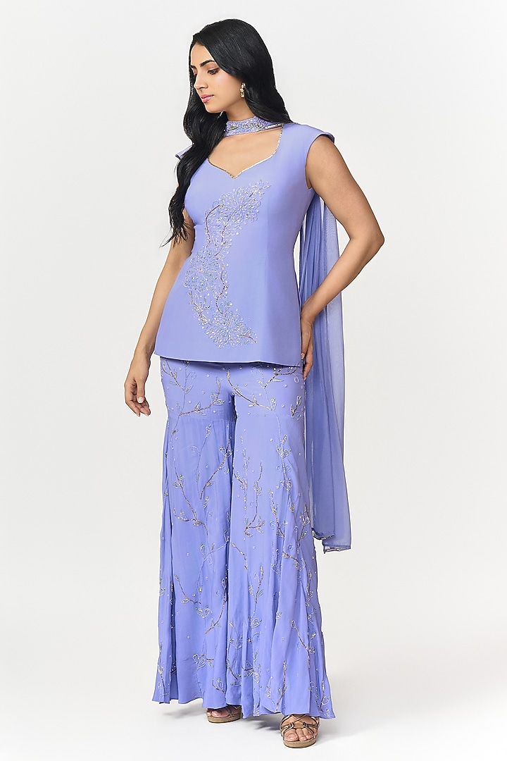 Lavender Crepe Party Wear Sharara Set by Shivani Nirupam at Pernia's Pop Up Shop