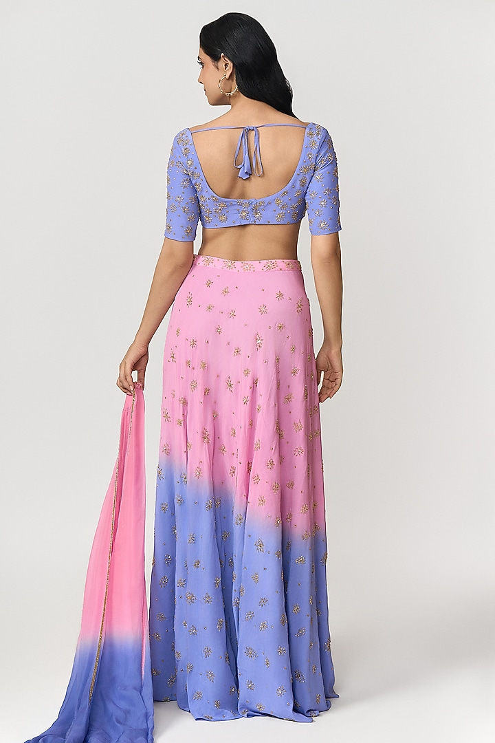 Lavender & Candy Pink Ombre Crepe Hand Embroidered Lehenga Set by Shivani Nirupam at Pernia's Pop Up Shop