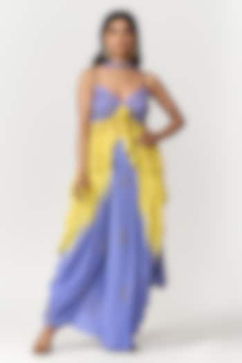 Lavender & Lemon Yellow Ombre Crepe Hand Embroidered Kurta Set by Shivani Nirupam at Pernia's Pop Up Shop
