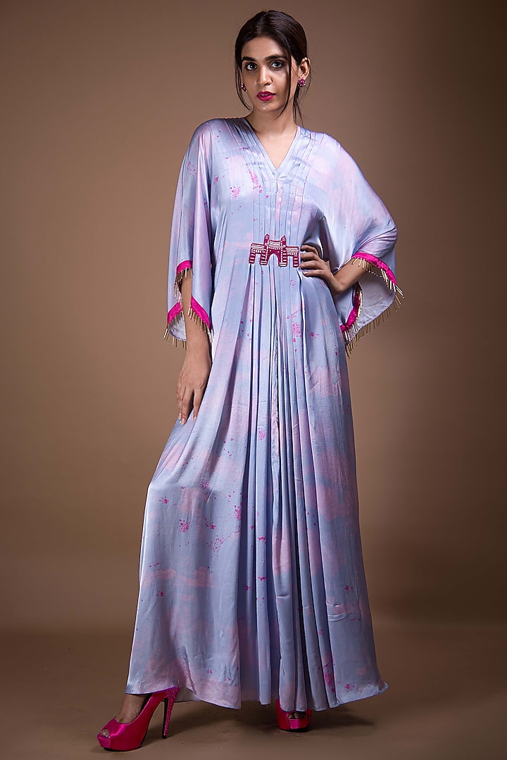 Periwinkle & Pink Printed Kaftan by Shivani Nirupam