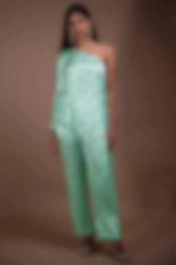 Turquoise Printed Pant Set by Shivani Nirupam