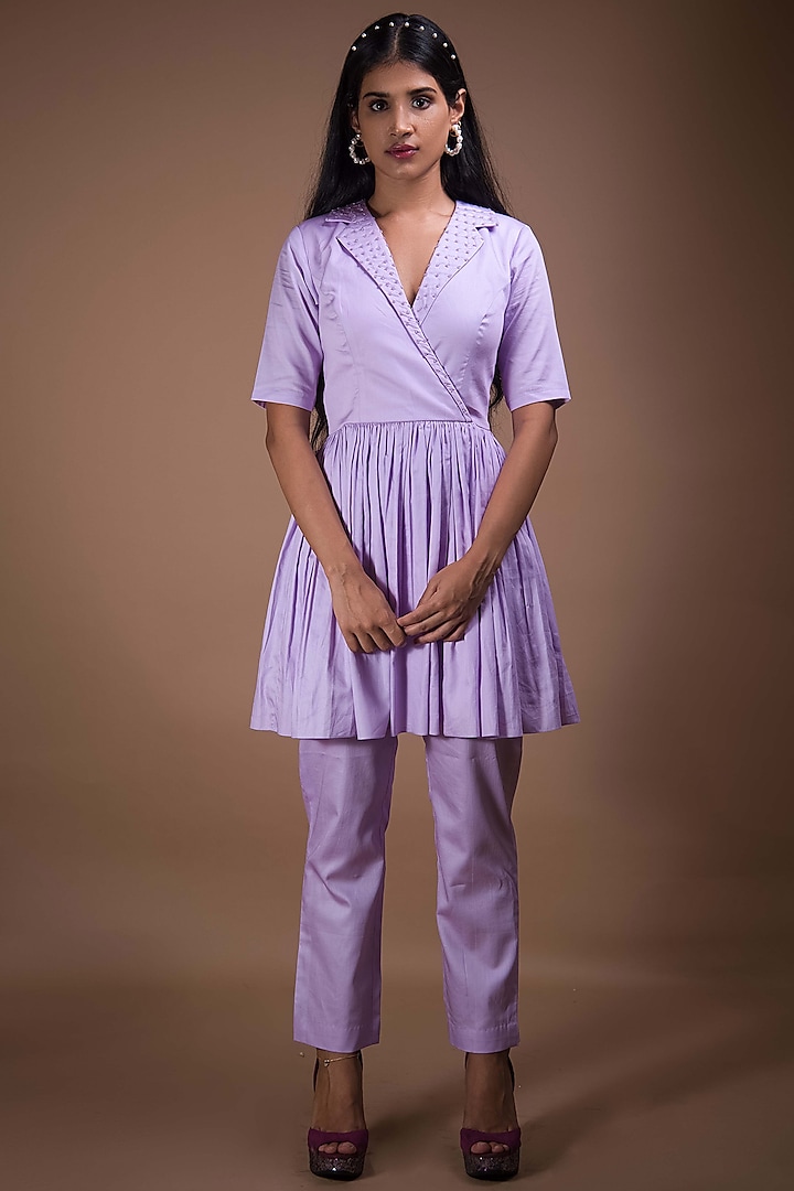 Lavender Cotton Pant Set by Shivani Nirupam